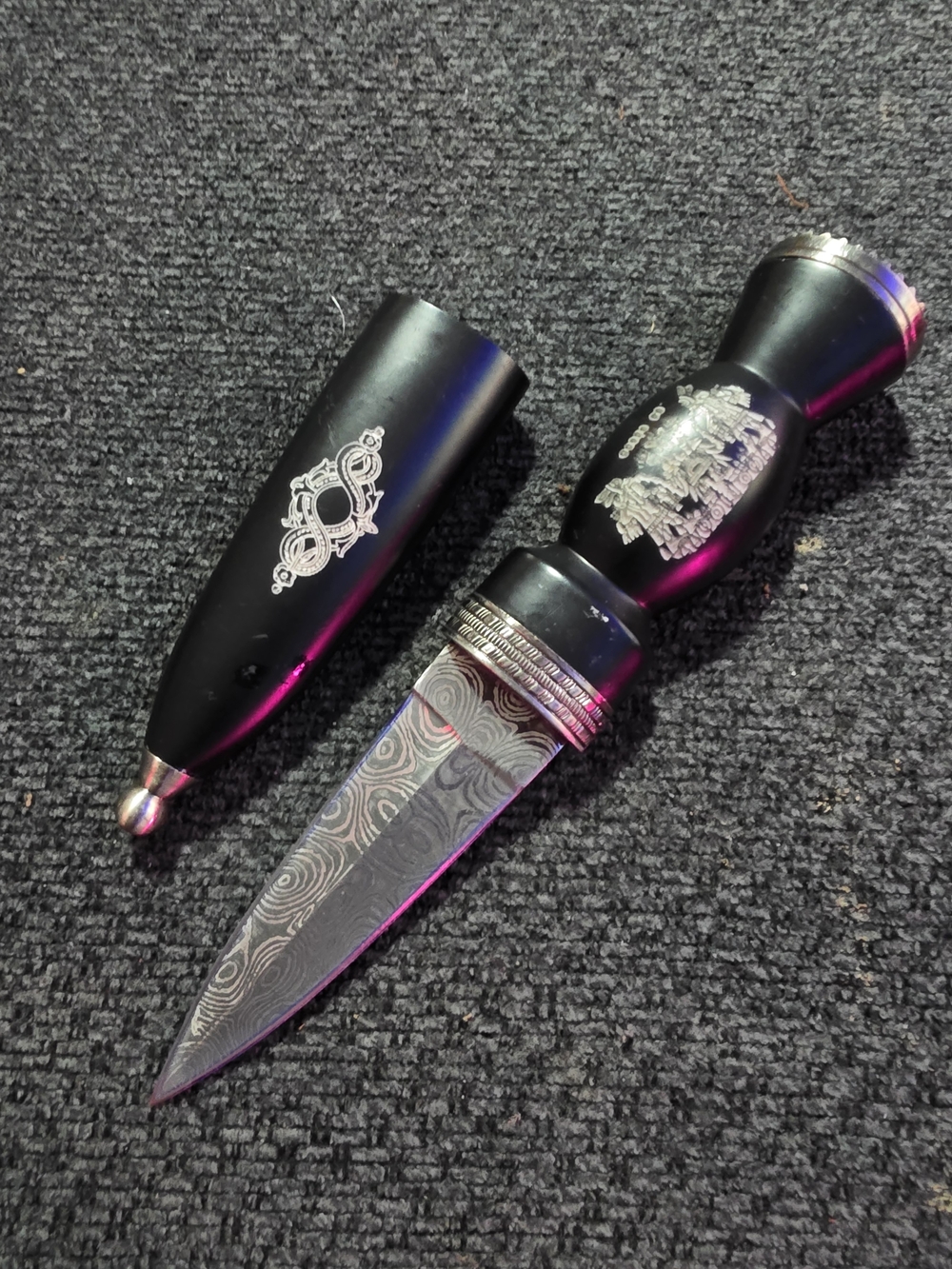 Black Damascus Steel Scottish Dirk Knife with Sheath